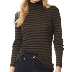 vince 100% cashmere striped green and navy turtleneck sweater